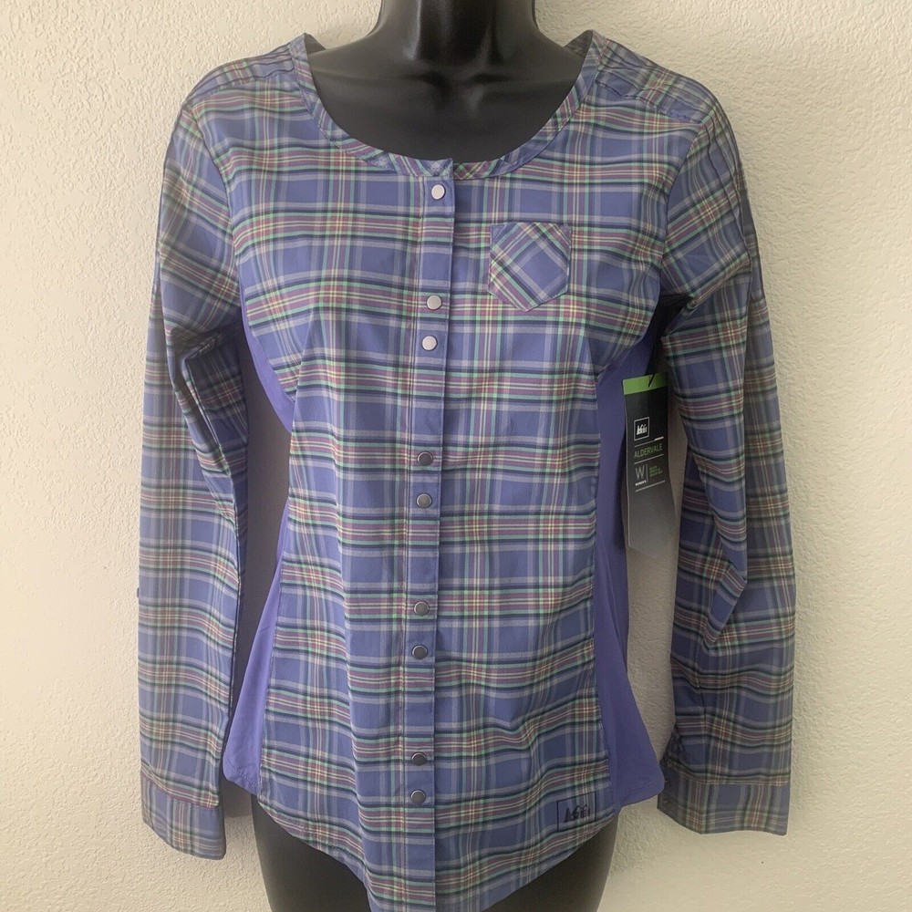 REI Shirt Size XXS Hiking ALDERVALE Plaid long Sleeve Travel Snap Women's Layer
